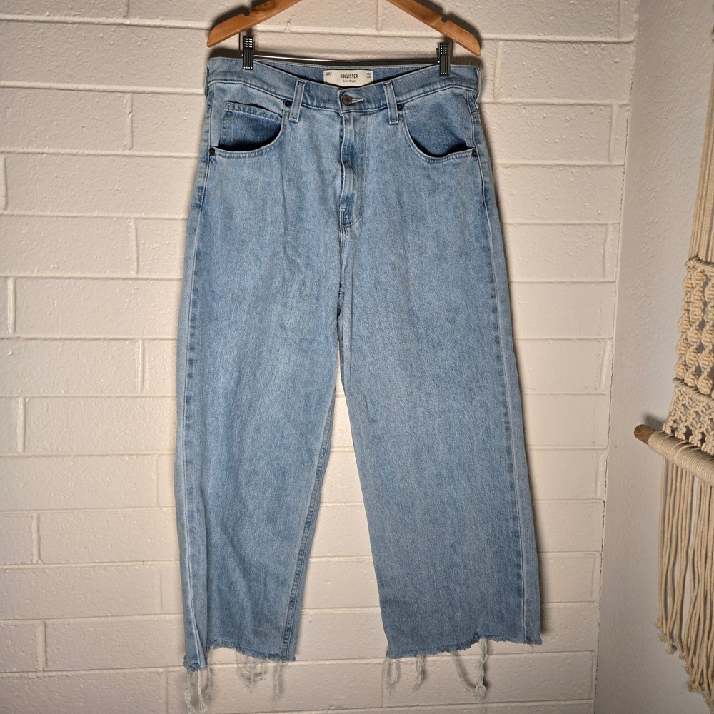 Vtg Hollister Mens Super Baggy Jeans Light Wash 32x28 Raw Hem‎ Skater Y2K Grunge